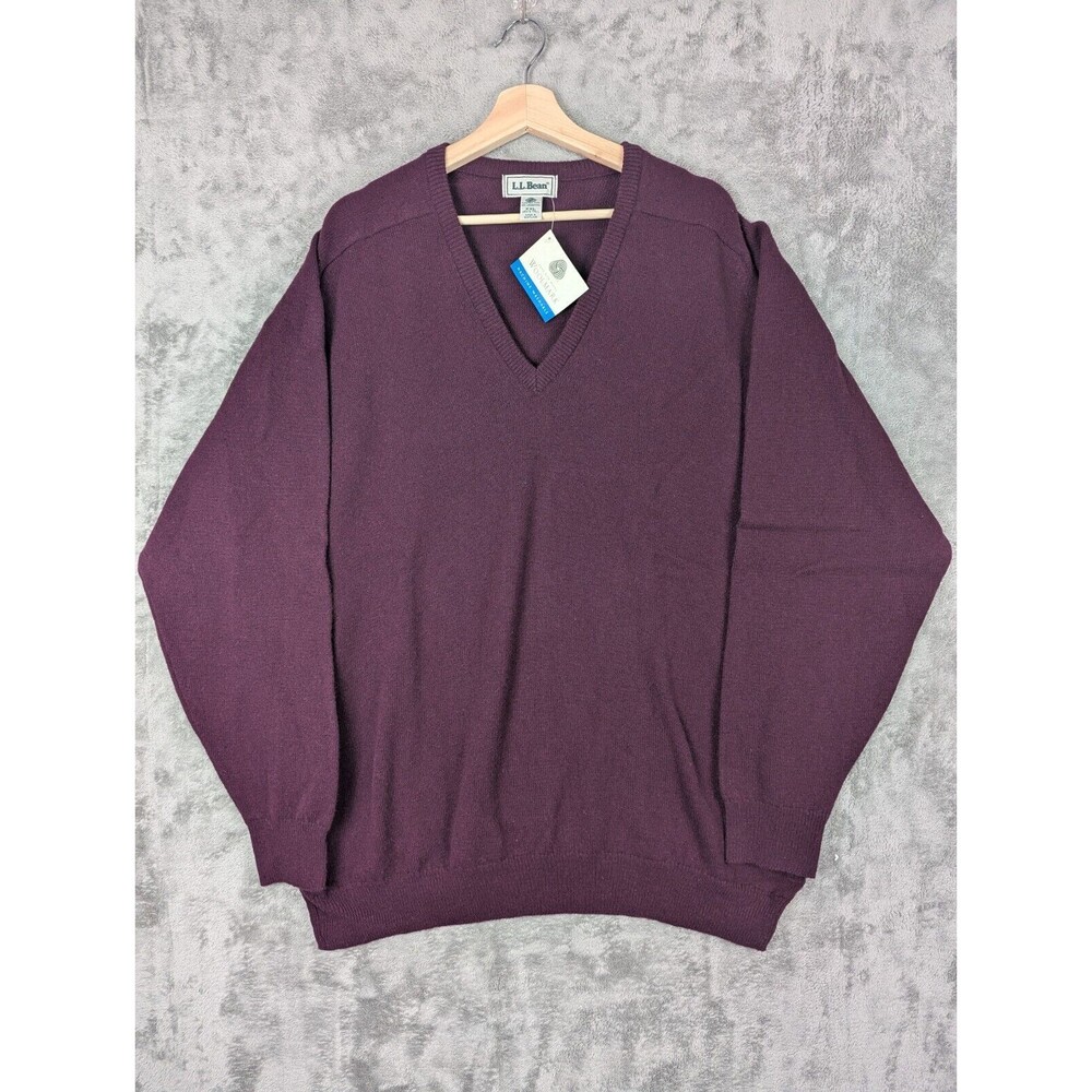 Brand New LL Bean V Neck Wool Sweater Men's XXL Maroon Pullover Knit Long Sleeve